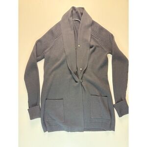 Trina Turk Black Shawl Collar Cardigan Sweater Button Front Patch Pockets Womens